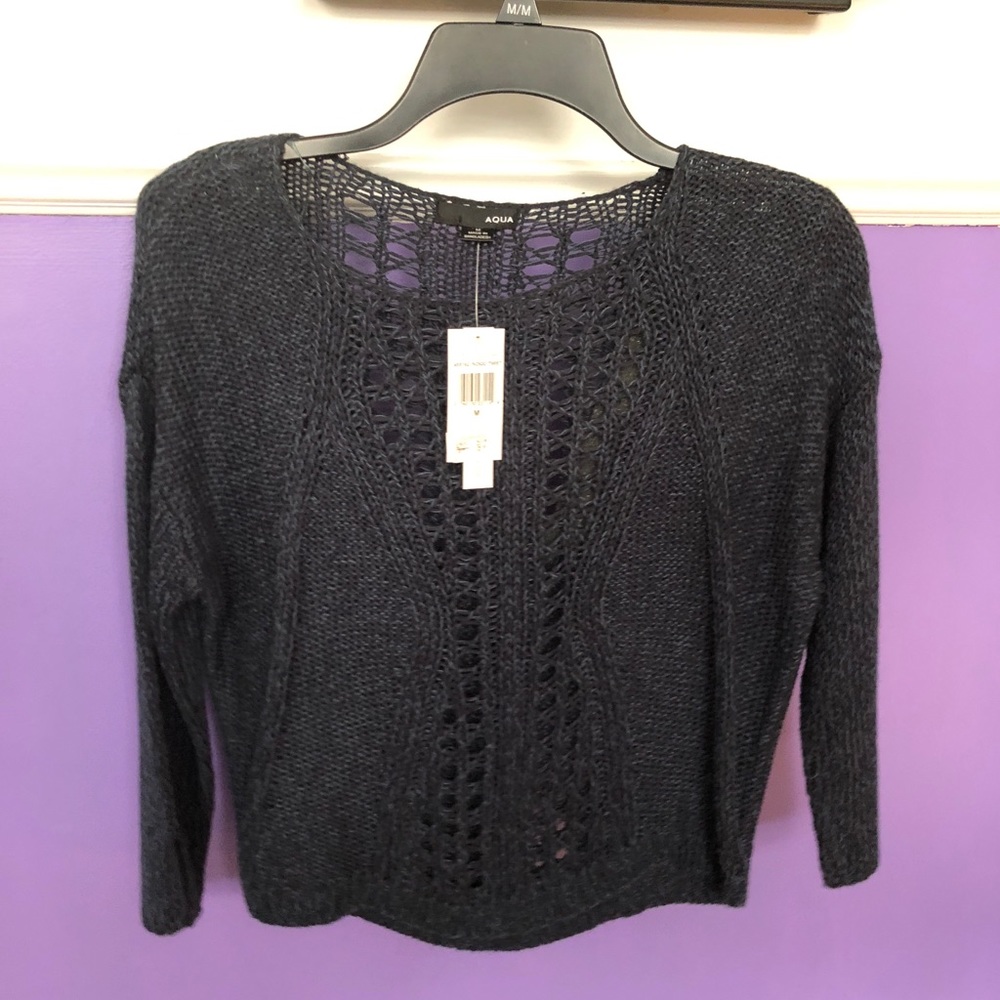 Aqua (Bloomingdales) Navy 3/4 Sleeve Sweater